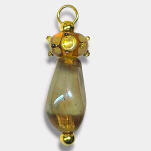 Hand Blown Authentic Murano Italy Glass Lampwork Pendant Gold Tones